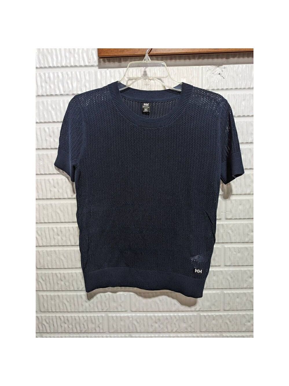 Helly Hansen Women's Navy Blue Short Sleeves Cotton Thalia Open Knit Sweater XS